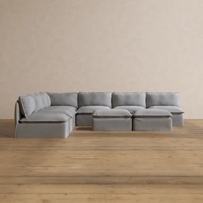 Modular Washable 7-Seater Open-Ends Corner Sectional   Bench Ottoman in Pumice | Memorix  Seat | Contour Pillow