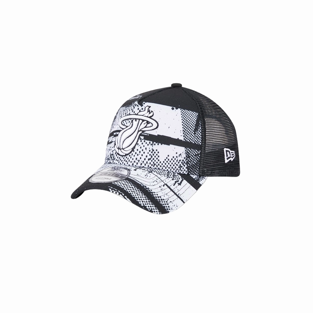 New Era Miami HEAT 2024 Tipoff Black and White Trucker Snapback