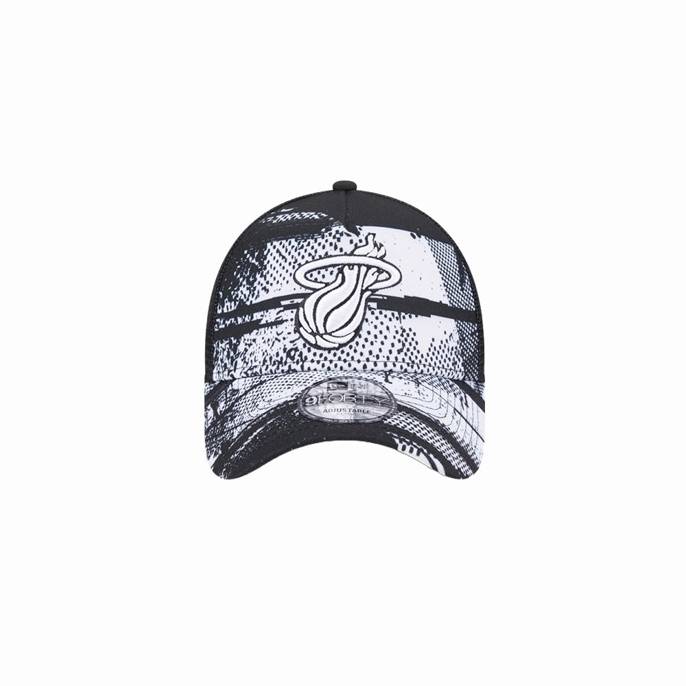 New Era Miami HEAT 2024 Tipoff Black and White Trucker Snapback