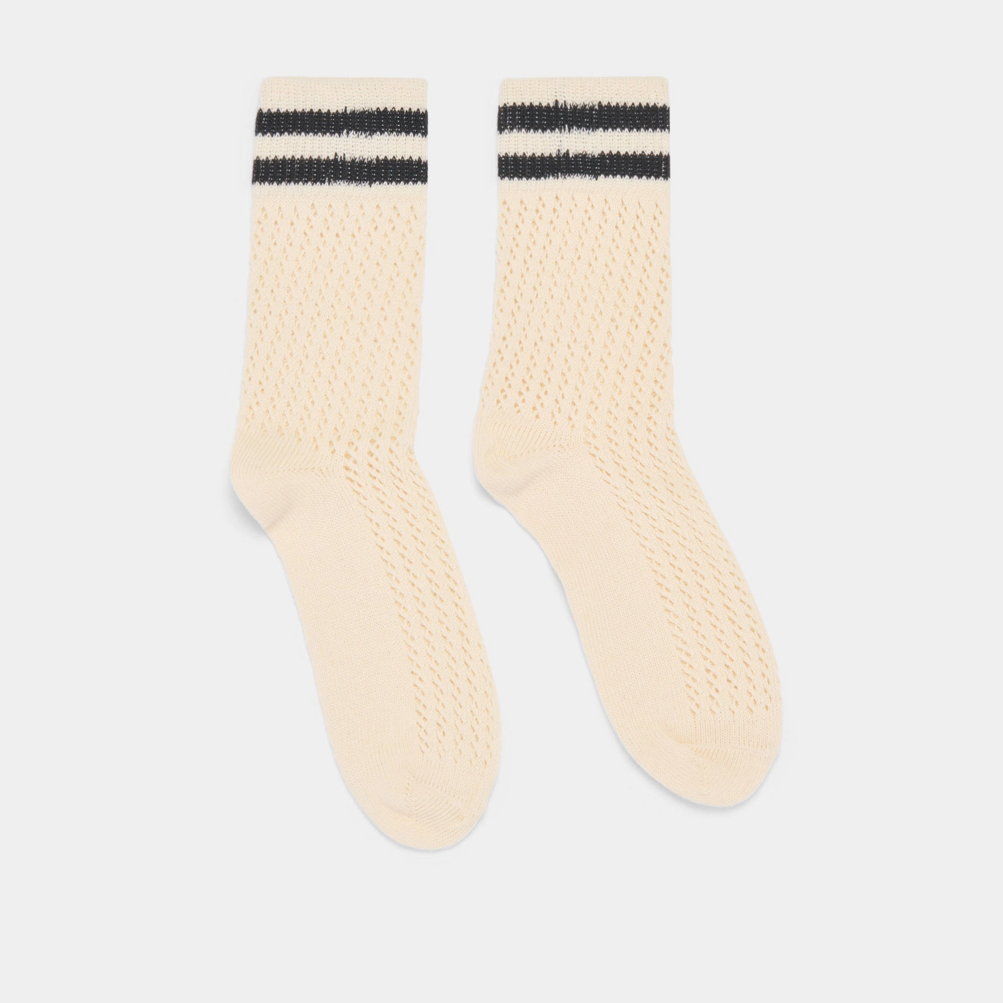 POINTELLE STRIPED SOCKS WHITE BLACK