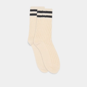 POINTELLE STRIPED SOCKS WHITE BLACK