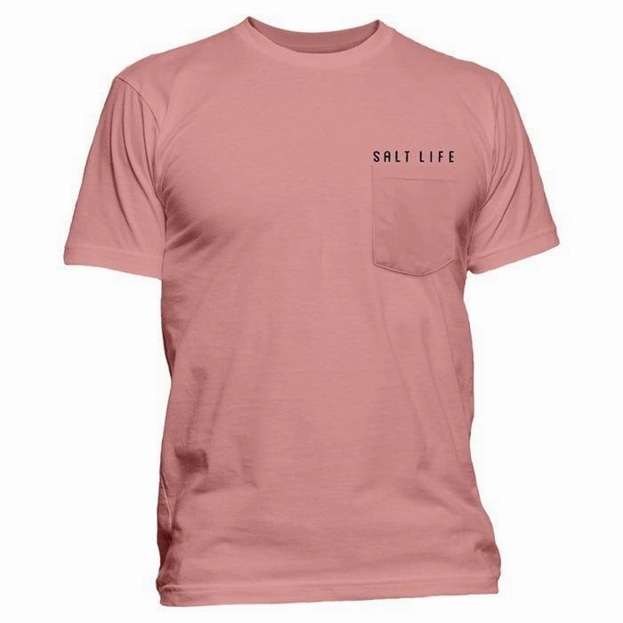 Salt Life Redfish Stars and Stripes Pink Clay Short Sleeve Pocket Tee