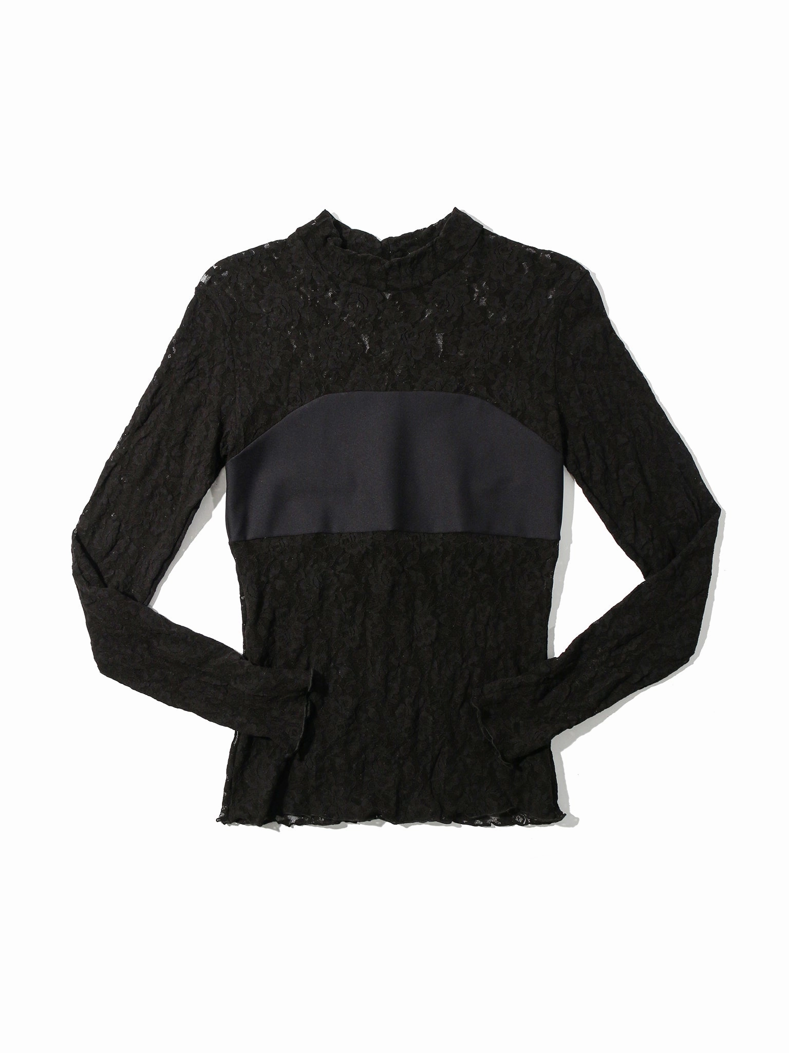 Signature Lace Mock Neck Long Sleeve Bandeau Top Black Sale