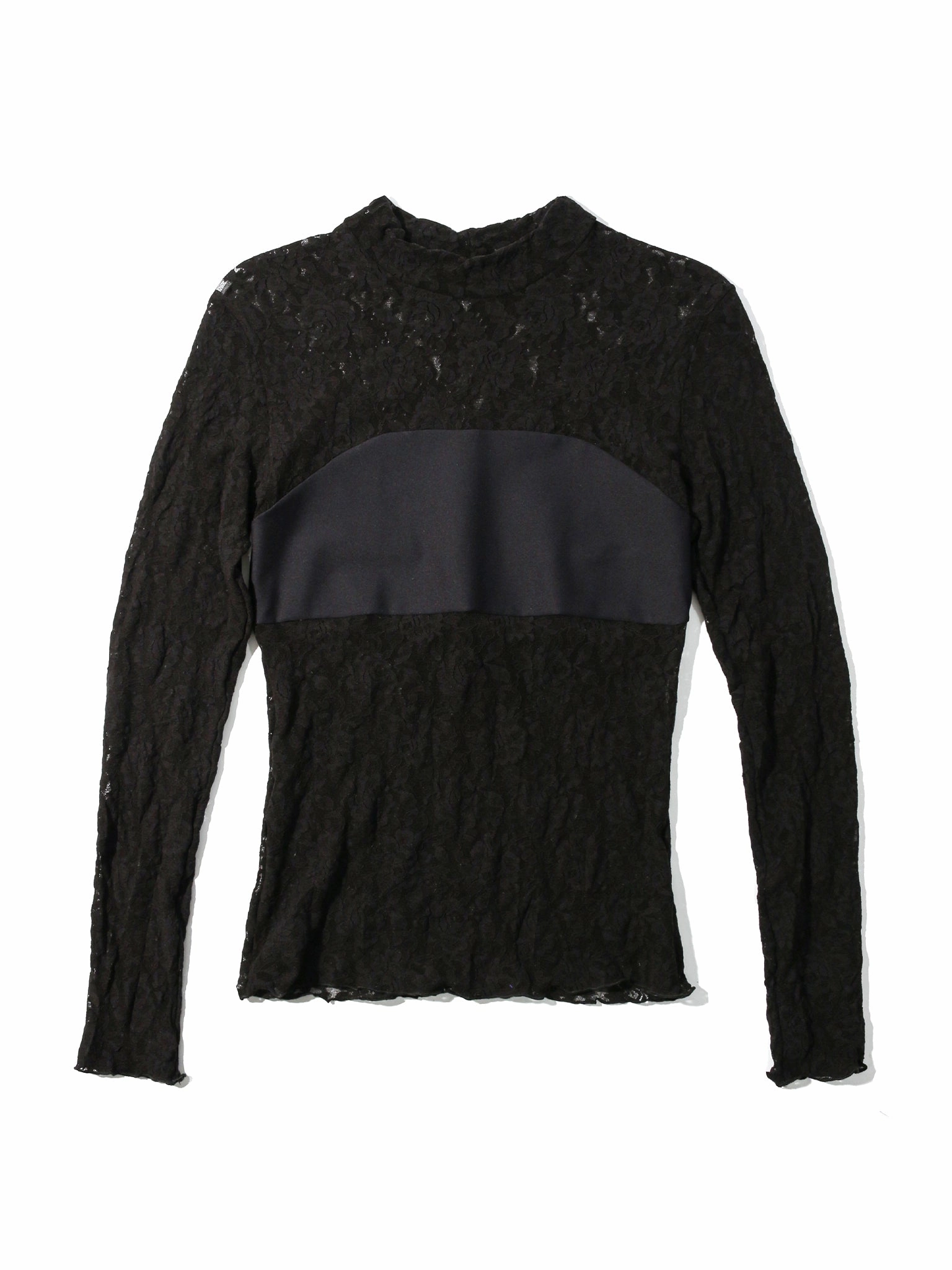 Signature Lace Mock Neck Long Sleeve Bandeau Top Black Sale