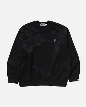 Solid Camo Jacquard One Point Relax Fit Crewneck Sweatshirt Black