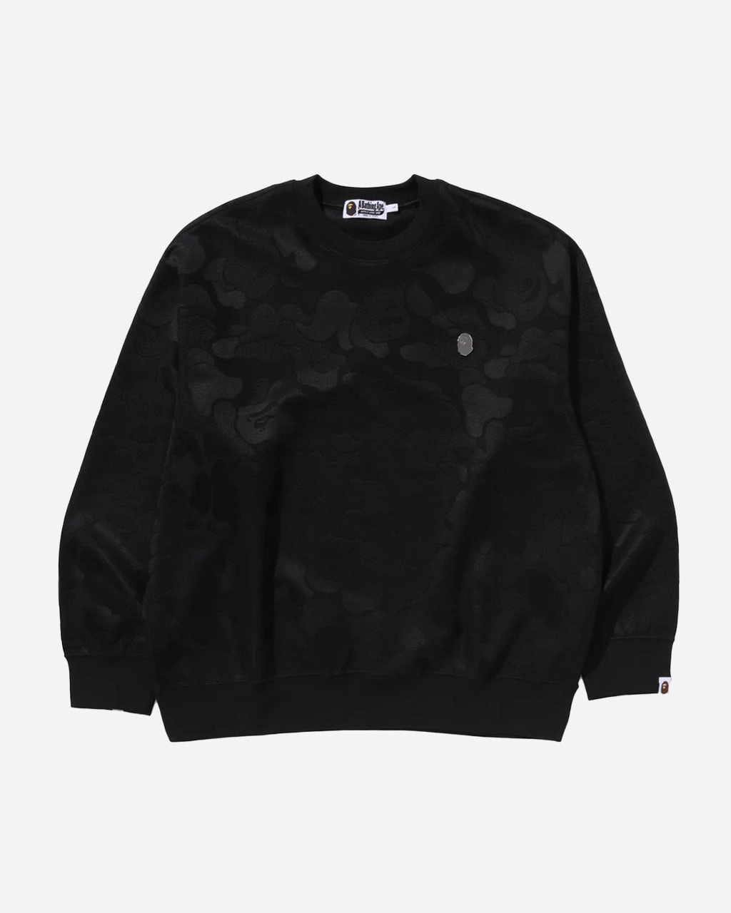 Solid Camo Jacquard One Point Relax Fit Crewneck Sweatshirt Black